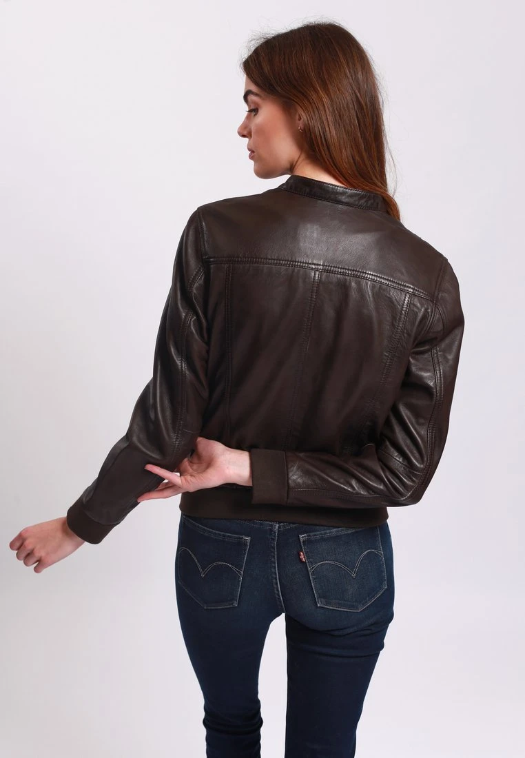 Lee Cooper Leather Jacket With Round Collar - 2 Zipped Side Pockets - - Veste En Cuir - Brown 3 Lee Cooper Leather Jacket With Round Collar - 2 Zipped Side Pockets - - Veste En Cuir - Brown – Image 3